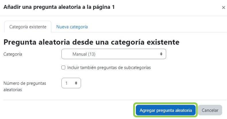 Agregar preguntas aleatorias a un cuestionario