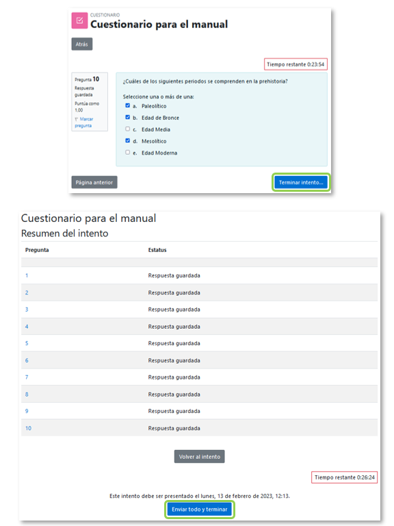 Resolución de un cuestionario