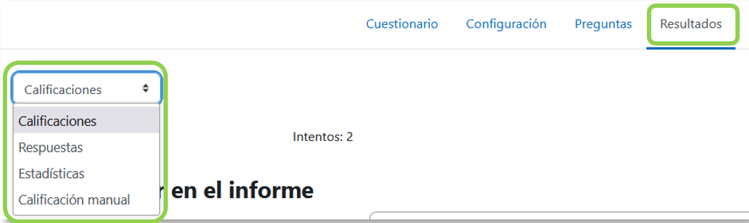 Menú desplegable de resultados