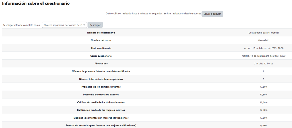 Vista de las estadísticas 1