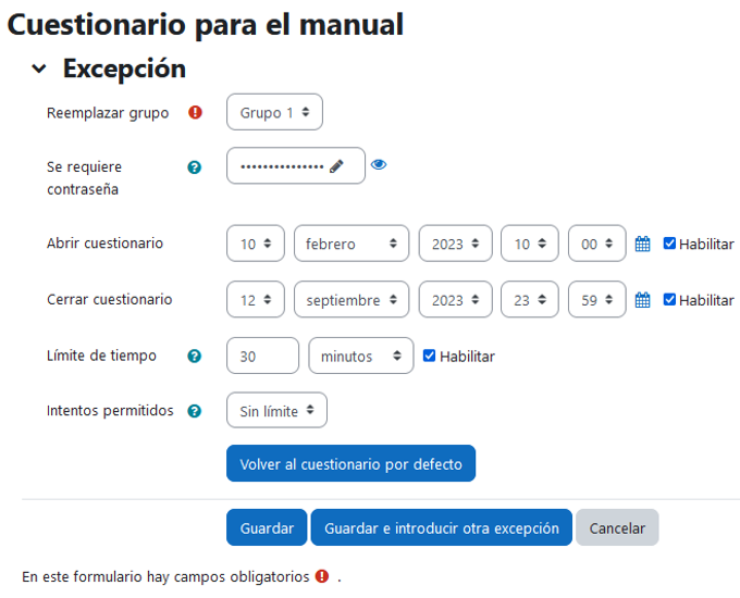 Excepciones de grupo