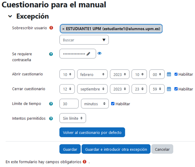 Excepciones de usuario