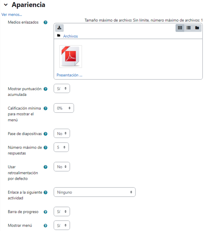 Opciones de apariencia