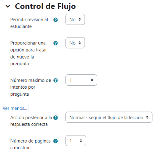 Opciones de control de flujo