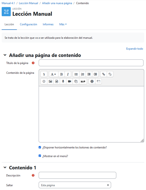 Crear una página de contenido