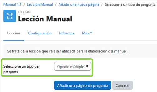 Seleccionar un tipo de pregunta de la página