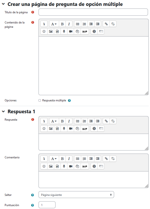 Crear una página de pregunta de opción múltiple