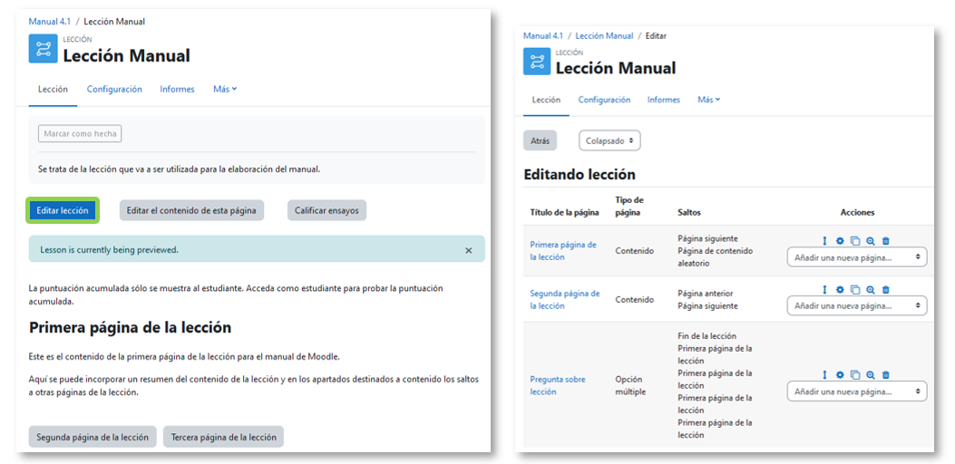 Edición de páginas de una Lección