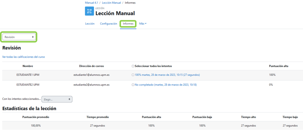 Seguimiento de una lección