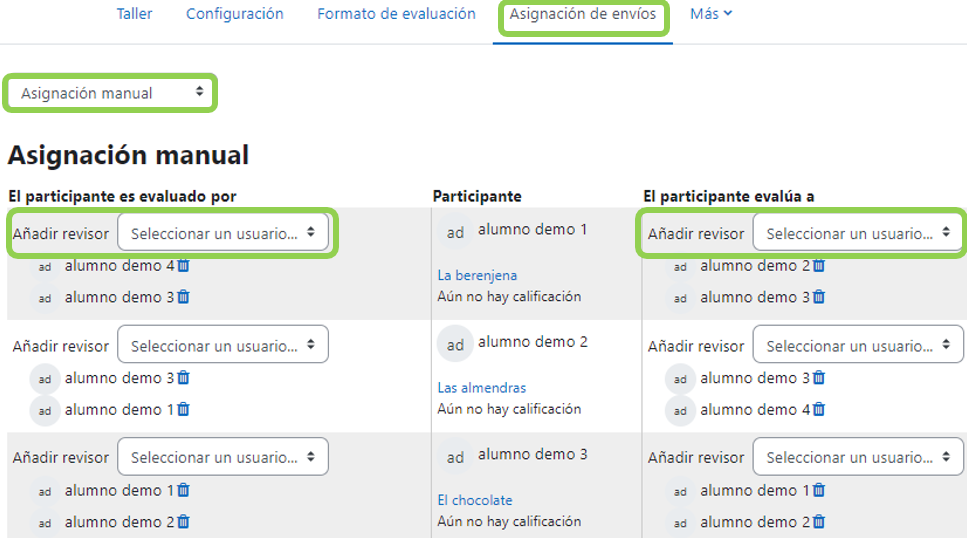 Asignación manual de revisiones