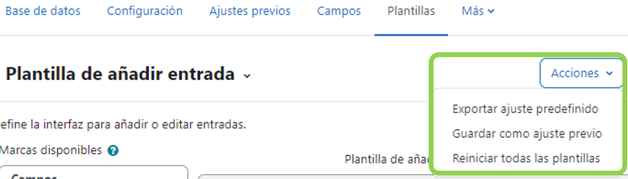 Acciones de las plantillas