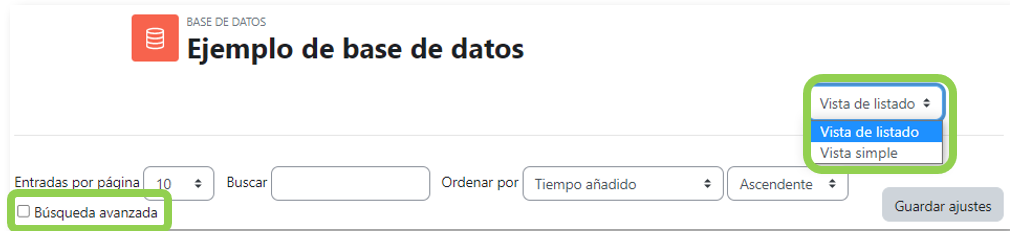 Vista y búsqueda de entradas
