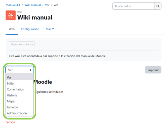 Menú de navegación de la wiki