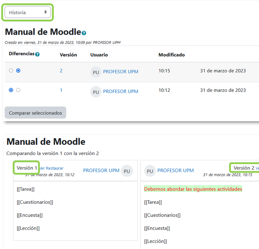 Historia y comparación entre dos versiones
