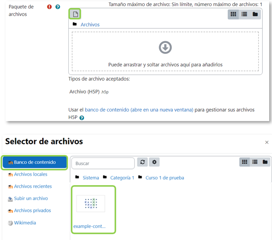 Subir contenido H5P con el selector de archivos desde el banco de contenido