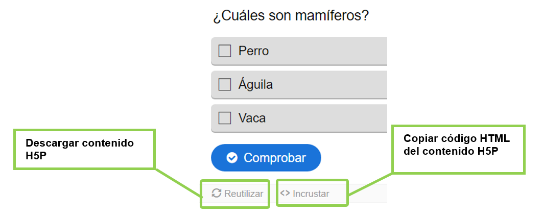 Descargar y copiar código HTML del contenido interactivo H5P