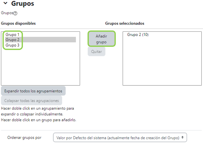 Elección de grupos seleccionables