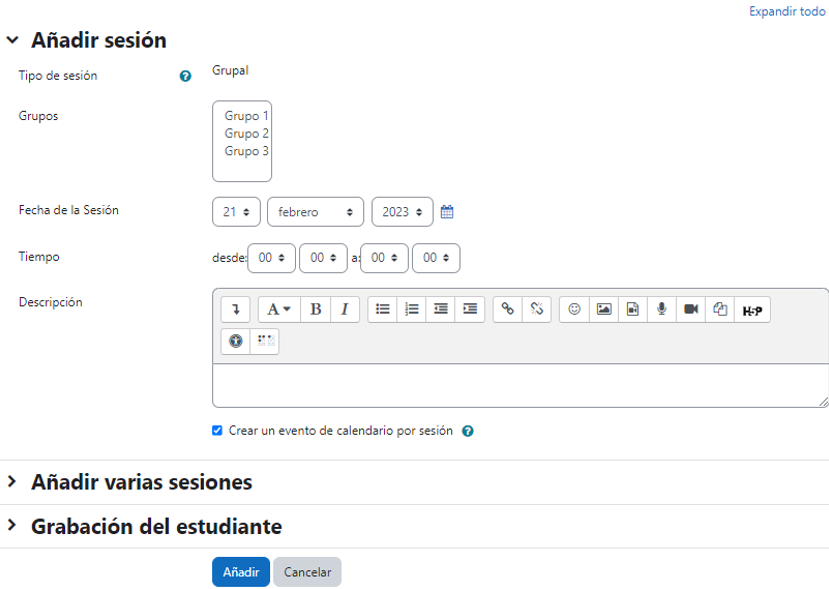 Creación de sesiones