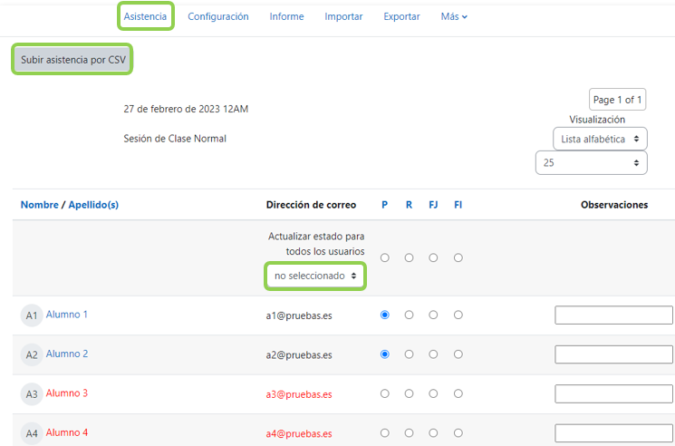 Indicar la asistencia a una sesión