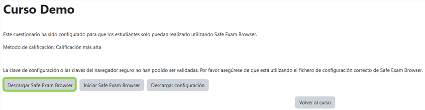 Botón de descarga del navegador Safe Exam Browser