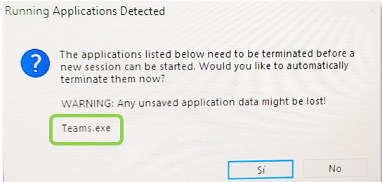 Información de cierre de aplicaciones no permitidas