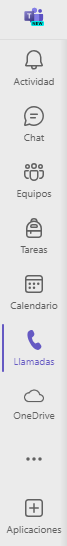 Menú izquierdo de Teams desde donde acceder a Actividad, Chat, Equipos, tareas, etc.