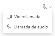 Icono de llamada y las dos opciones que ofrece: videollamada y llamada de audio