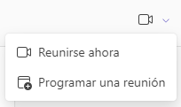 Icono de reunirse y las dos opciones que ofrece: reunirse ahora y programar una reunión