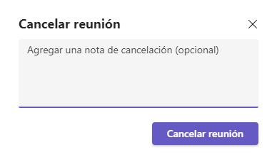 Mensaje emergente para la cancelación de la reunión