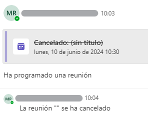 Mensaje de confirmación de la cancelación de la reunión