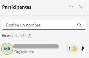 Icono de levantar la mano cuando está activa en un participante