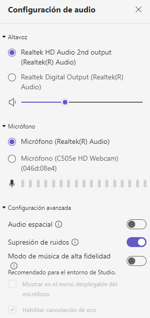 Configuración de audio