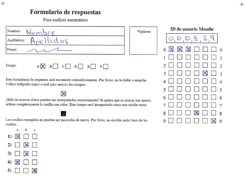 Vista de la hoja de respuesta