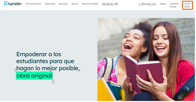 Captura de pantalla de la página principal de turnitin