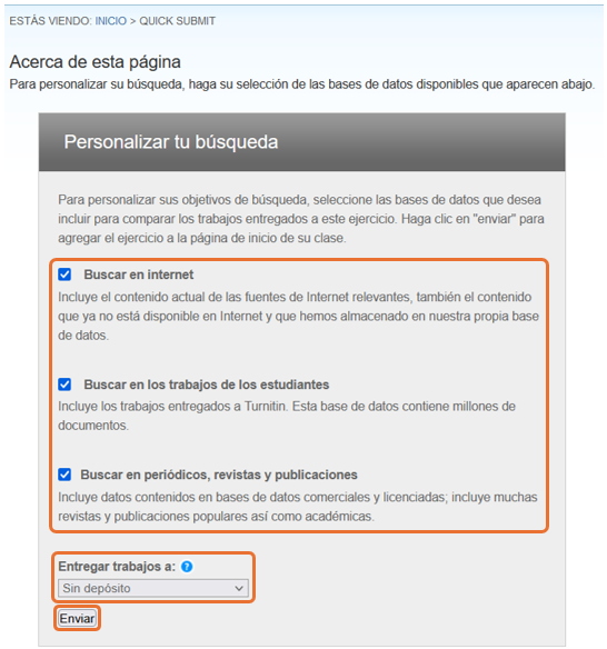 Captura de pantalla de la página de configuracíon del análisis de la entrega