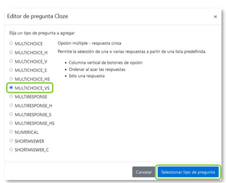 Agregar pregunta cloze