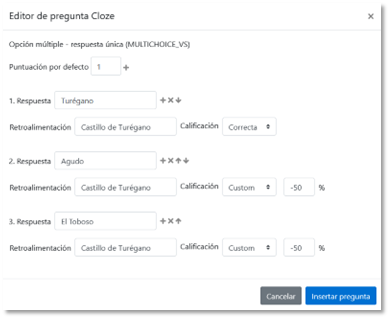Respuestas para insertar en preguntas cloze