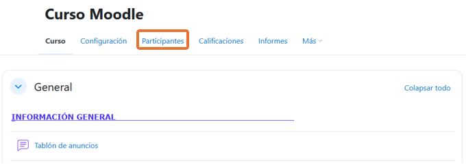 Captura de pantalla donde se visualiza Participantes.