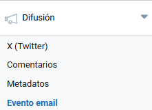 Captura de pantalla del apartado Difusión de un evento