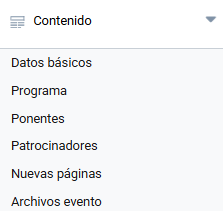 Captura de pantalla del apartado Contenido de la configuración de un evento
