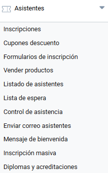 Captura de pantalla del apartado asistentes de un evento