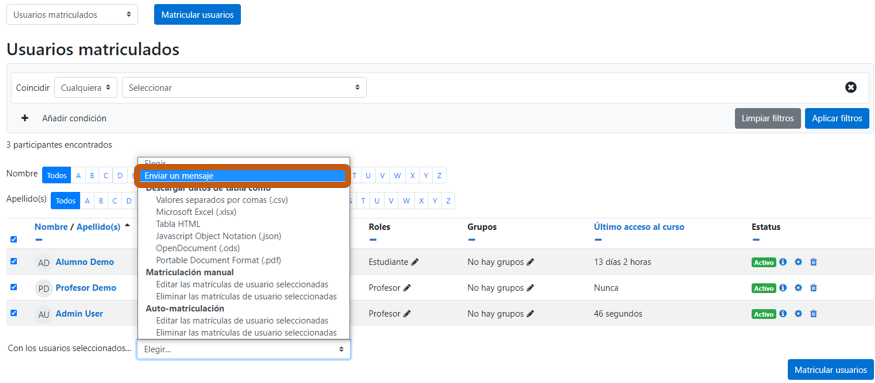 Captura enviar mensajes desde participantes