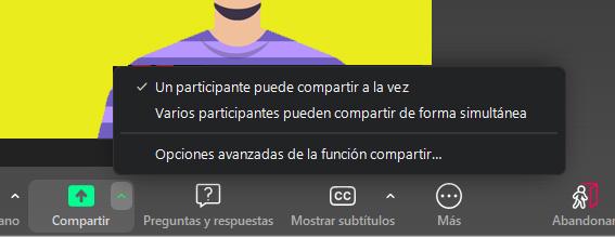 Opción Compartir pantalla