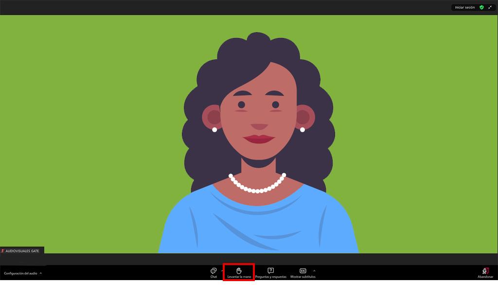 interfaz Zoom vista asistente, apartado Levantar la mano