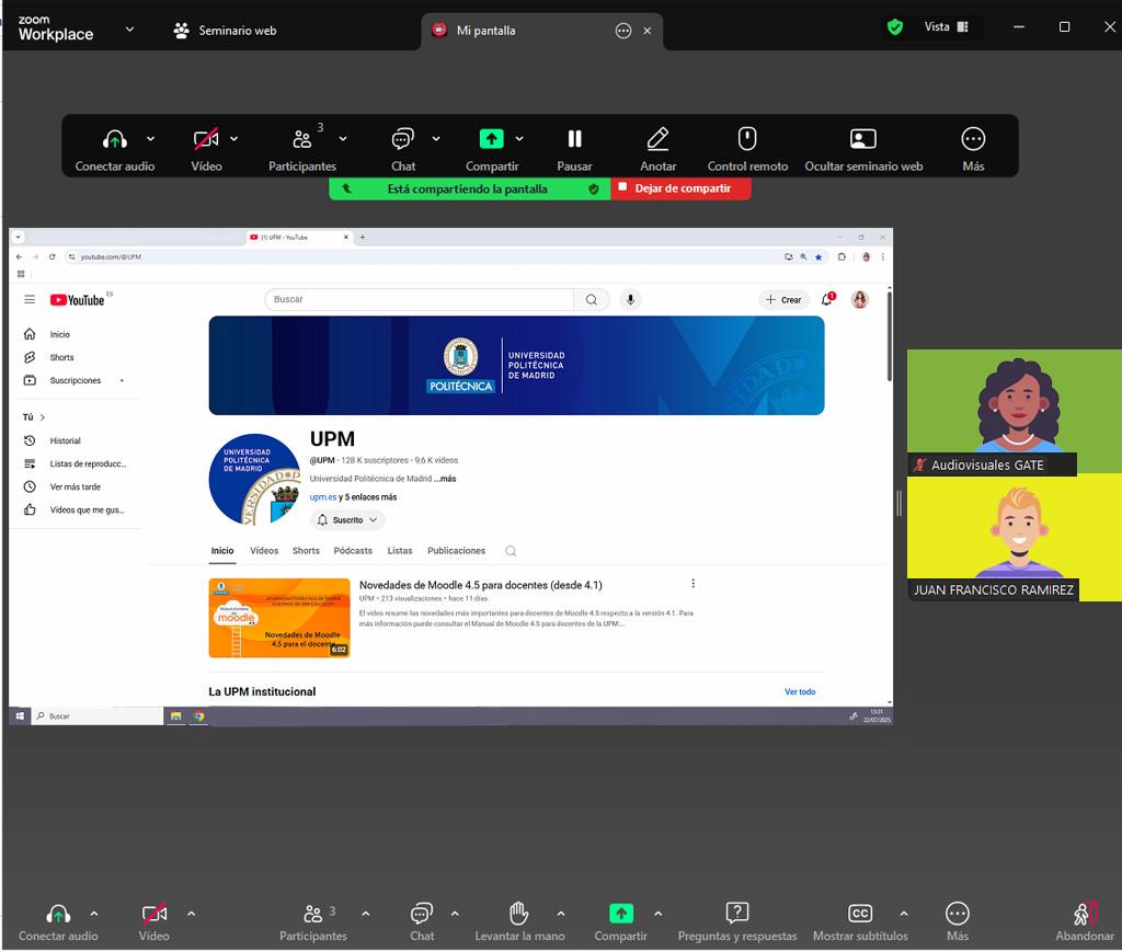 Interfaz de Zoom con pantalla compartida
