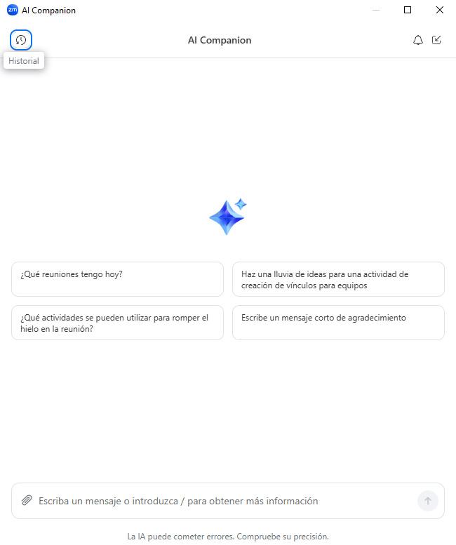 Captura de pantalla del apartado de Zoom IA Companion